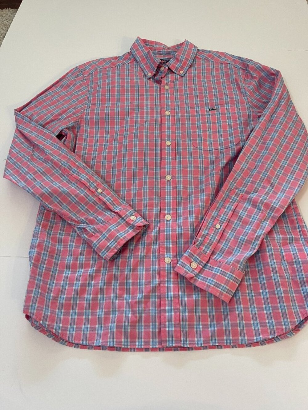 Vineyard Vines Tucker Shirt Men’s Medium Pink Blue Plaid Button Down